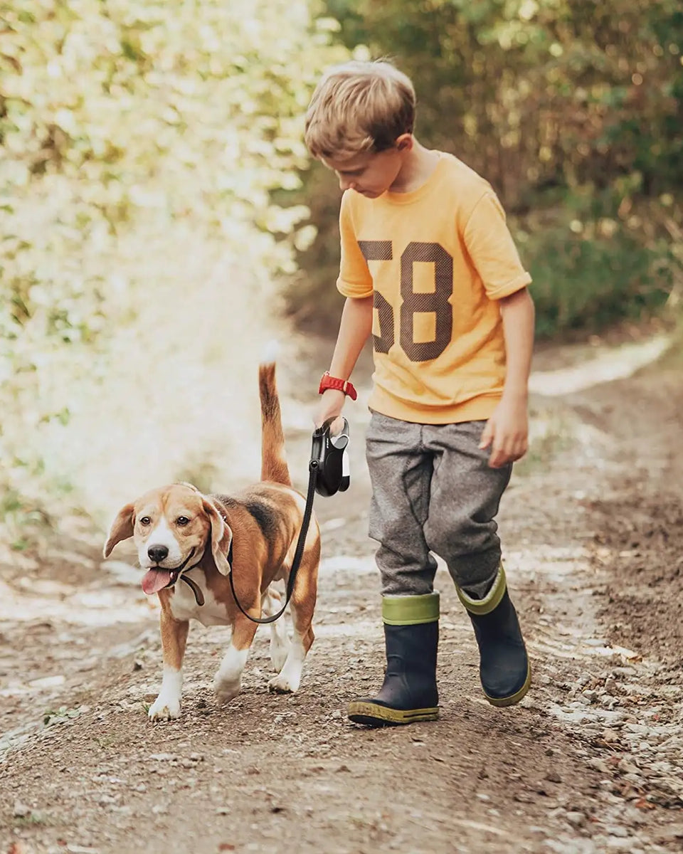 Retractable Dog Leash with Dispenser and Poop Bags | Rowkoly